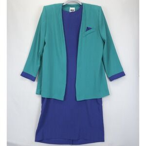 Leslie Fay Dress & Open Jacket 2 Pcs Set Women 12 Career Work Vintage Inspired